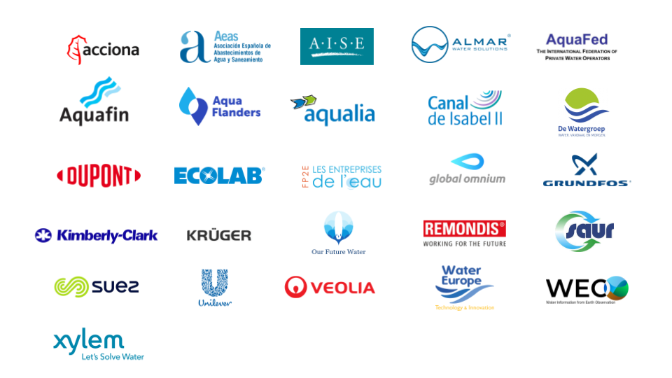 Logos des 26 signataires de l'appel à l4union européenne à promouvoir l'accès à l'assainissement pour tous.